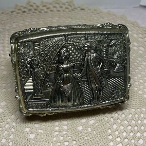 1950’s Colonial Revival Embossed Silver Plate Jewelry Box, Japan